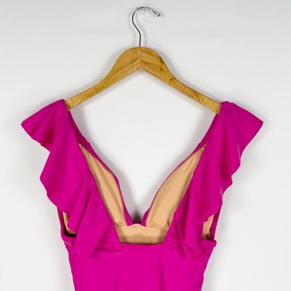 J Crew Womens Ruched Ruffle One Piece Swimsuit Size 8 Pink - Picture 9 of 14